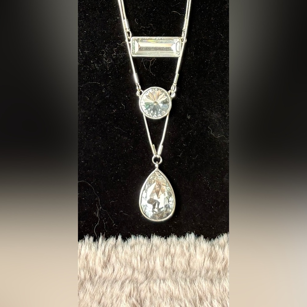 Traci Lynn Style 3-Tier Crystal Y-Necklace - Silver Tone Rhinestone Drop